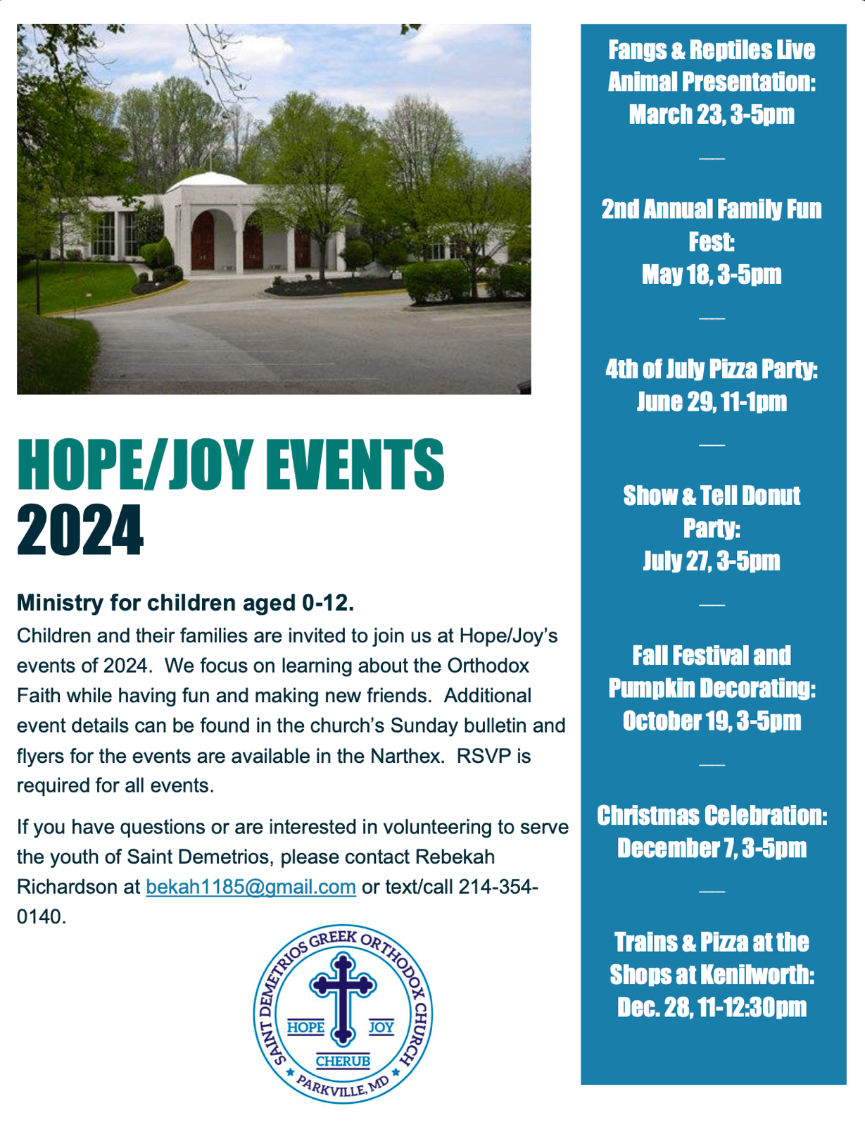 HOPE and JOY youth ministry full-year event calendar