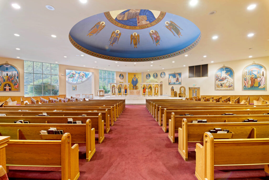Wide angle photo of church